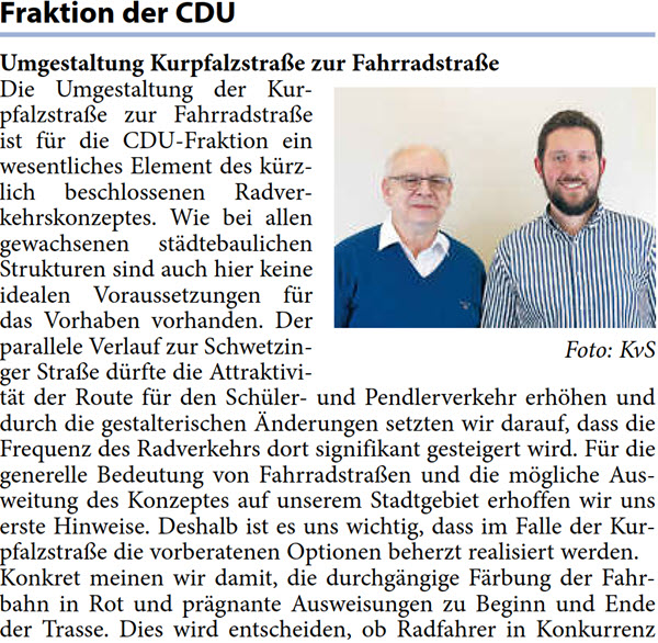 Umgestaltung Kurpfalzstraße zur Fahrradstraße